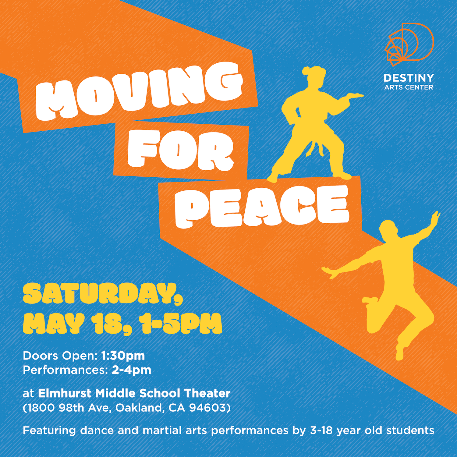 Flyer with blue background and an orange streak across the middle with the title text in white 
